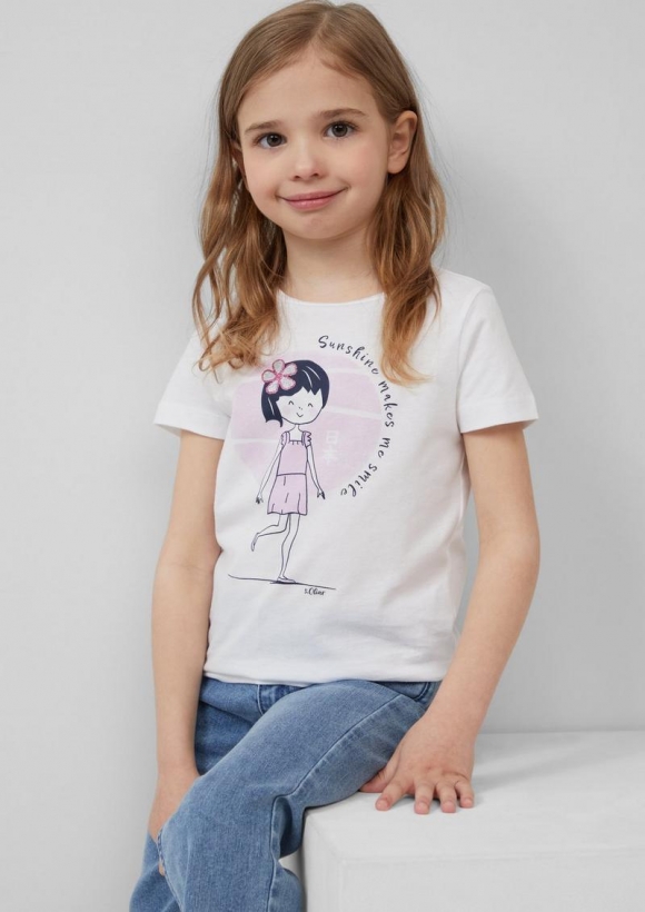 s.Oliver T-Shirt mit Glitzerprint - weiß