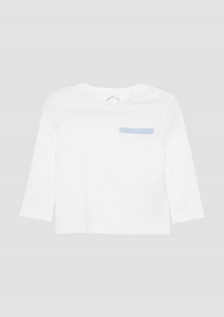 s.Oliver Longsleeve aus Baumwolle mit Chambray-Detail - weiß