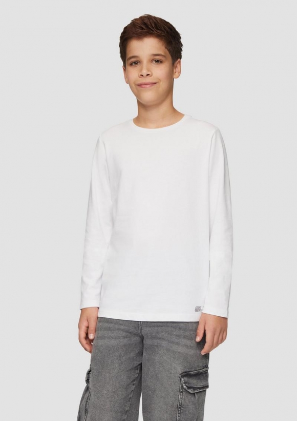 s.Oliver Hochwertiges Langarmshirt aus reiner Baumwolle - weiß