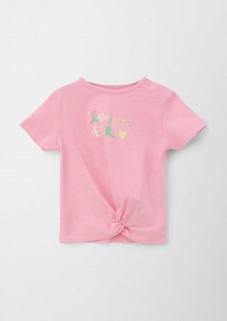 s.Oliver T-Shirt mit Schriftprint und Knoten Detail - rosa