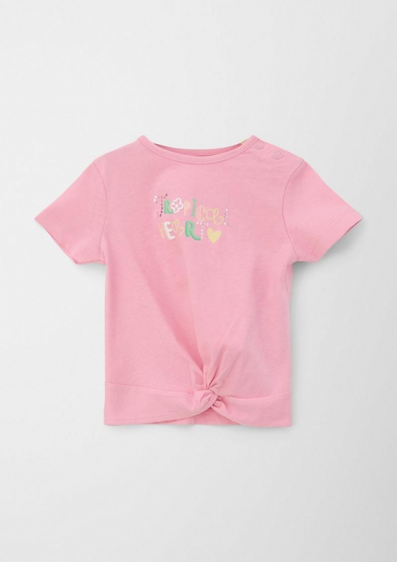 s.Oliver T-Shirt mit Schriftprint und Knoten Detail - rosa