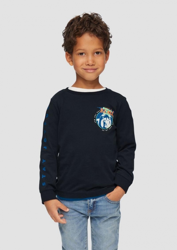 s.Oliver Longsleeve mit gummierten Prints - navy