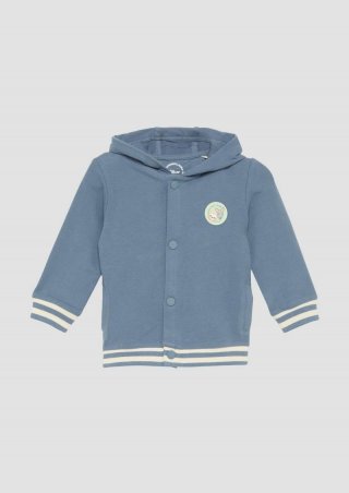 s.Oliver Kapuzen-Sweatjacke aus Baumwollstretch mit gestreiften Rippbündchen - blassblau