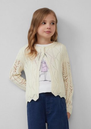 s.Oliver Strick-Cardigan mit Knopfleiste und Bogenkante - ecru