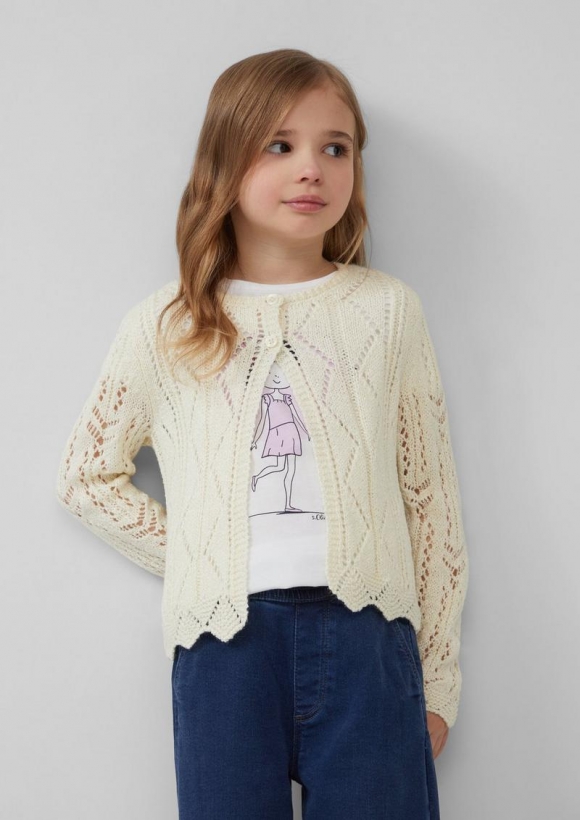 s.Oliver Strick-Cardigan mit Knopfleiste und Bogenkante - ecru