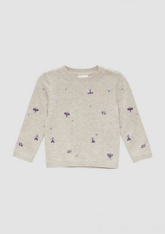 s.Oliver Strickpullover mit Stickerei - helles beige