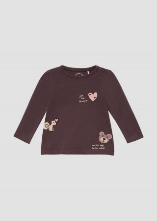 s.Oliver Baumwollshirt mit Häkel-Patches - aubergine