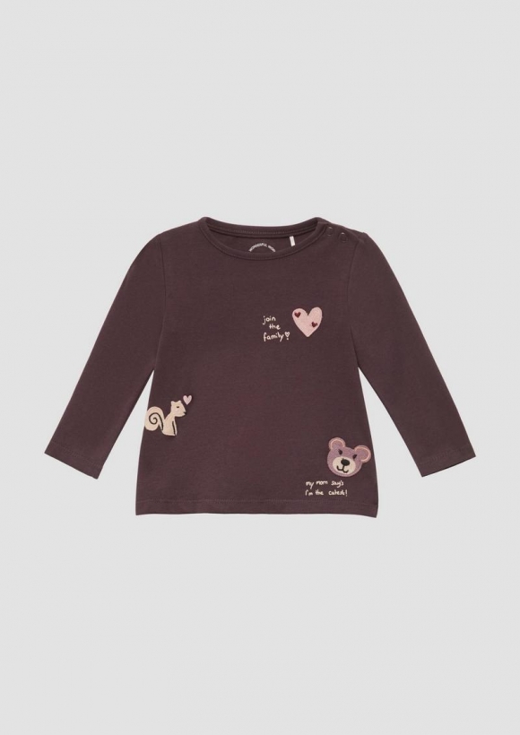s.Oliver Baumwollshirt mit Häkel-Patches - aubergine