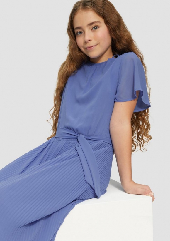 s.Oliver Jumpsuit aus Chiffon mit Gürtel und plissierter Hose - blau