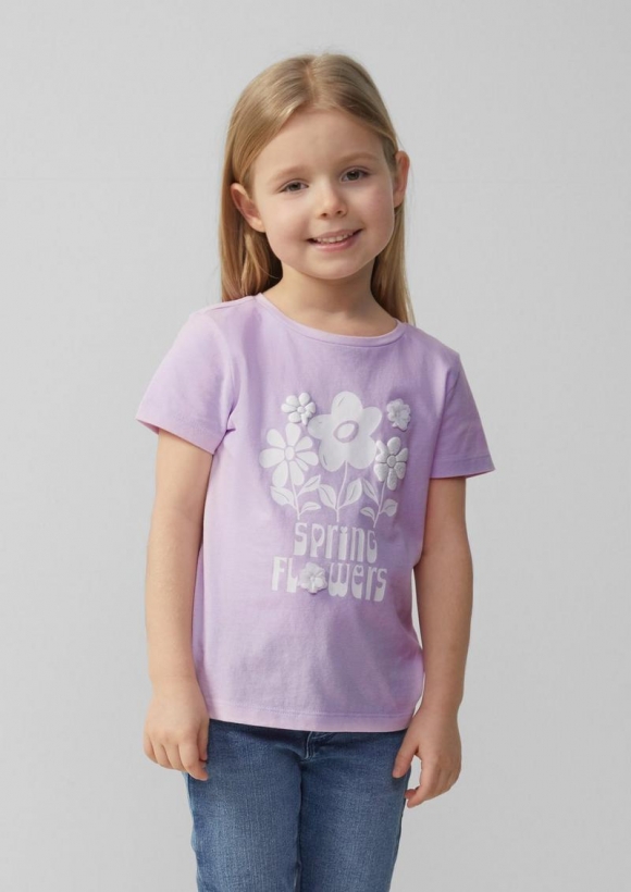 s.Oliver T-Shirt mit Glitzerprint und Applikation im Loose Fit - flieder