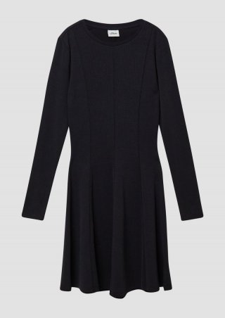 s.Oliver Kurzes Kleid aus Rippware mit Teilungsnähten - schwarz