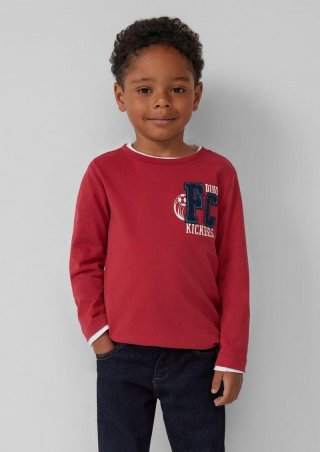 s.Oliver Baumwoll-Longsleeve mit Flock-Applikation - korallrot