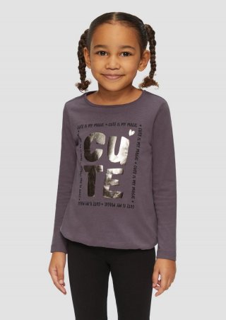 s.Oliver Langarmshirt mit Foil-Print und Gummibund - flieder