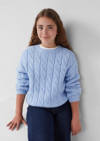 s.Oliver Weicher Strickpullover im Loose Fit mit Zopfmuster - hellblau