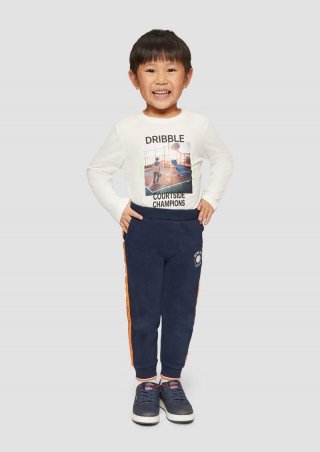 s.Oliver Jogginghose mit gummiertem Print und Kontraststreifen - navy