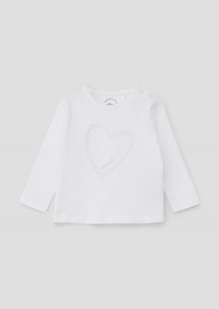 s.Oliver Langarmshirt mit Blumen-Applikation - weiß