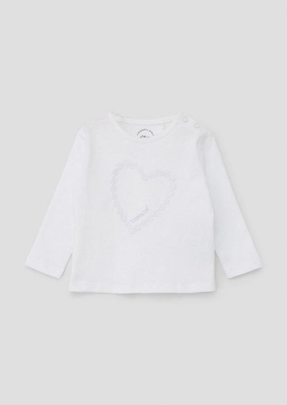 s.Oliver Langarmshirt mit Blumen-Applikation - weiß