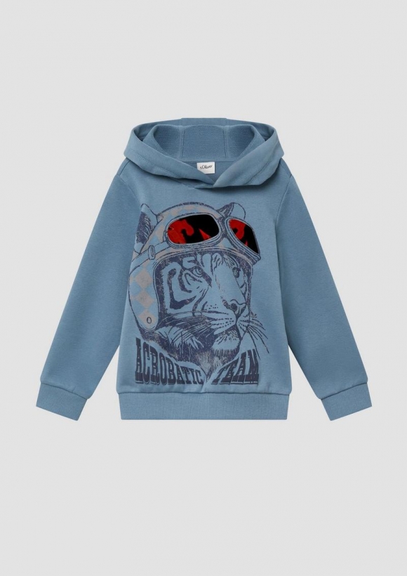 s.Oliver Hoodie aus Baumwollmix mit Folienprint - hellblau