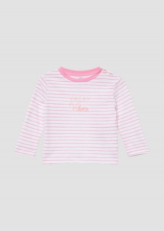 s.Oliver Gestreiftes Unisex Longsleeve mit Frontprint - altrosa
