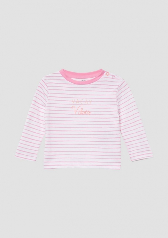 s.Oliver Gestreiftes Unisex Longsleeve mit Frontprint - altrosa