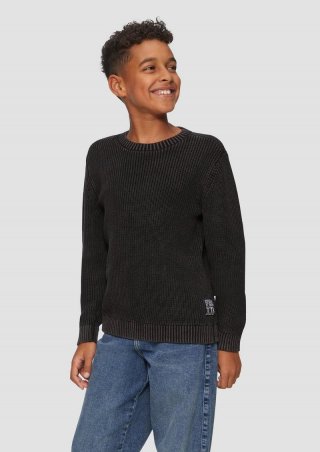s.Oliver Gewaschener Strickpullover mit Logo-Detail - schwarz