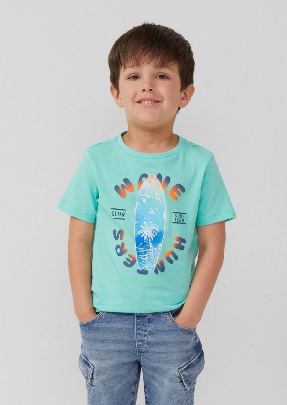 s.Oliver T-Shirt aus Baumwolle mit gummiertem Frontprint - türkis