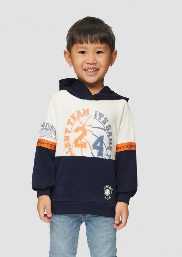 s.Oliver Zweifarbiges Kapuzen-Sweatshirt mit Print-Details - ecru