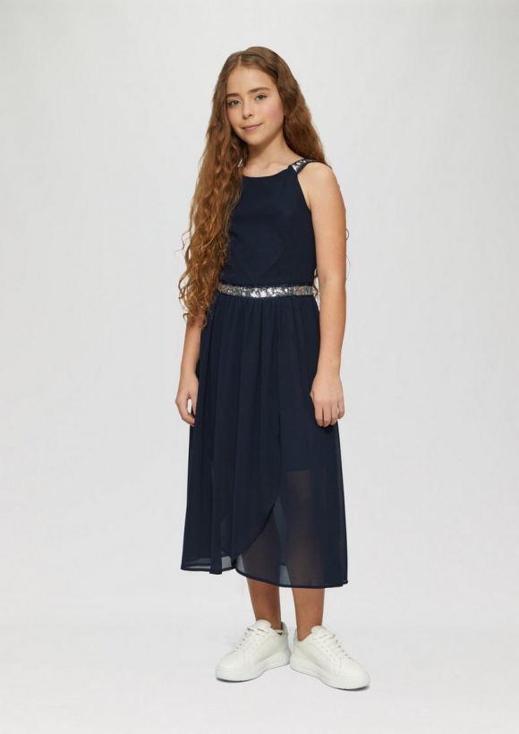 s.Oliver Midikleid aus Chiffon mit Pailletten-Details - navy