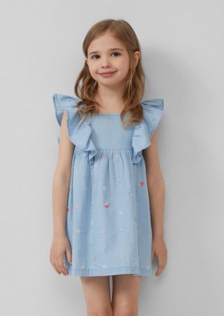 s.Oliver Kurzes Denim-Kleid mit Smok-Detail und All-over-Stickerei - blau