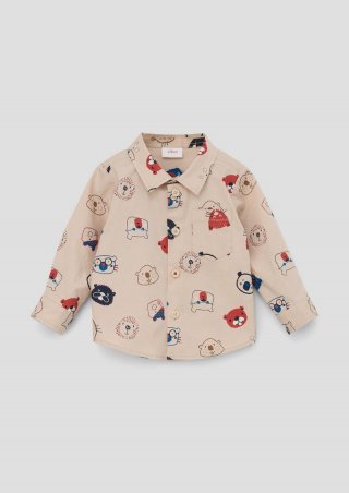 s.Oliver Regular: Hemd mit Allover-Print - beige