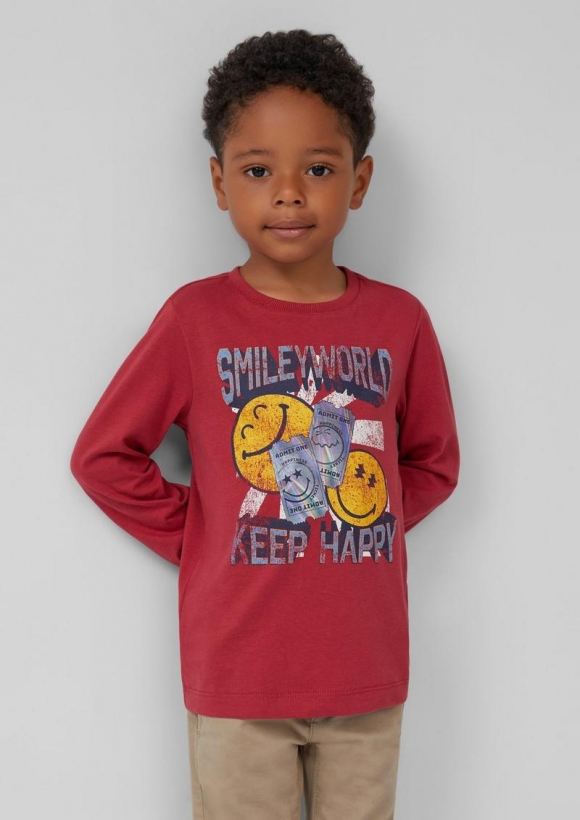 s.Oliver Jersey-Longsleeve mit Smiley®-Print - korallrot