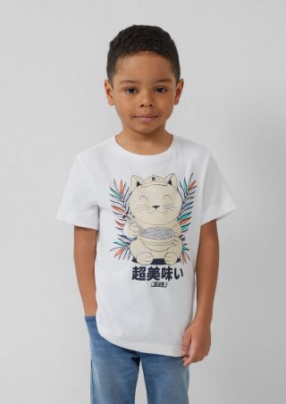 s.Oliver Baumwoll-T-Shirt mit Frontprint und verlängertem Rückenteil - weiß