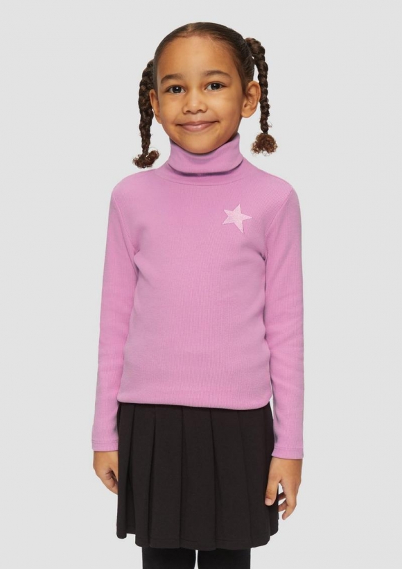 s.Oliver Schmales Rollkragen-Shirt mit Stickerei - pink