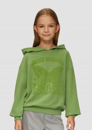 s.Oliver Oversized-Sweatshirt mit Kapuze und gummiertem Frontprint - bambusgrün