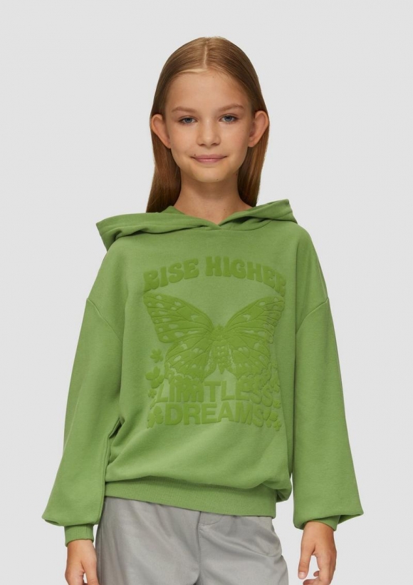s.Oliver Oversized-Sweatshirt mit Kapuze und gummiertem Frontprint - bambusgrün