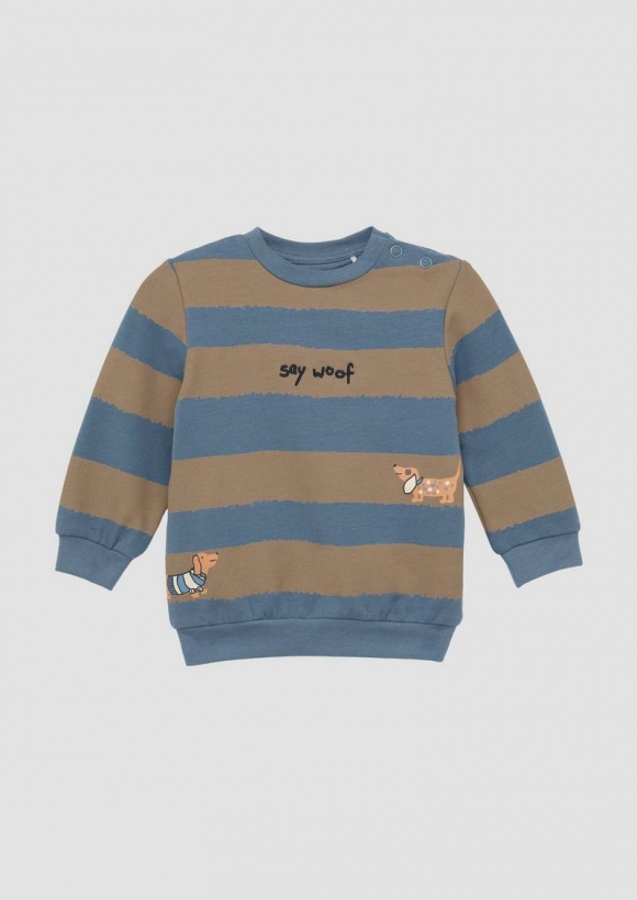 s.Oliver Gestreiftes Sweatshirt mit Stickerei und Print - hellblau