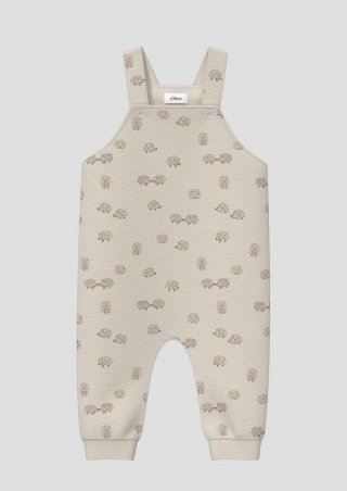 s.Oliver Unisex Latzhose mit Rippbündchen und Igel-Motiv - helles beige