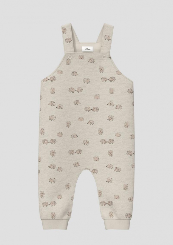 s.Oliver Unisex Latzhose mit Rippbündchen und Igel-Motiv - helles beige