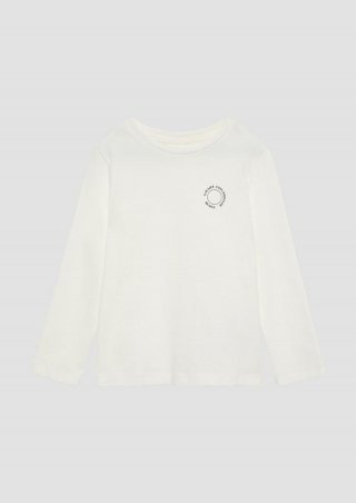 s.Oliver Unisex Longsleeve aus Baumwolle mit kleinem Print-Detail - creme