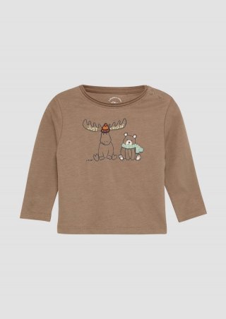 s.Oliver Langarmshirt mit Print und Stickerei - cognac
