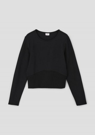 s.Oliver Verkürztes Longsleeve mit Rippeinsatz - schwarz