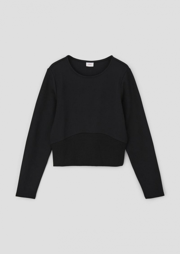 s.Oliver Verkürztes Longsleeve mit Rippeinsatz - schwarz