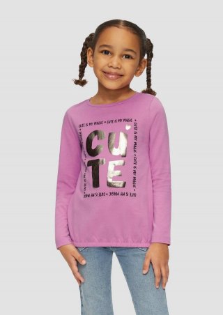 s.Oliver Langarmshirt mit Foil-Print und Gummibund - pink