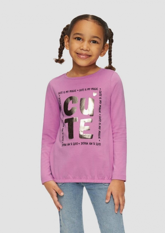 s.Oliver Langarmshirt mit Foil-Print und Gummibund - pink