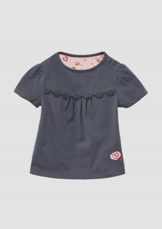 s.Oliver Ausgestelltes Jersey-T-Shirt mit Stickerei und Spitzendetails - schiefergrau