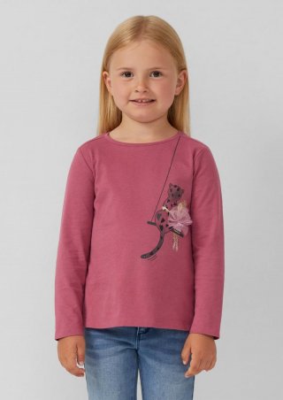 s.Oliver Jersey-Longsleeve in A-Shape mit Print und Applikation - himbeere