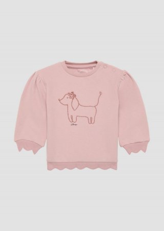 s.Oliver Sweatshirt mit Wellensaum und Glitzer-Stickerei - zartrosa