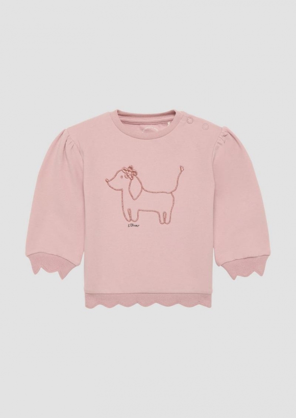 s.Oliver Sweatshirt mit Wellensaum und Glitzer-Stickerei - zartrosa