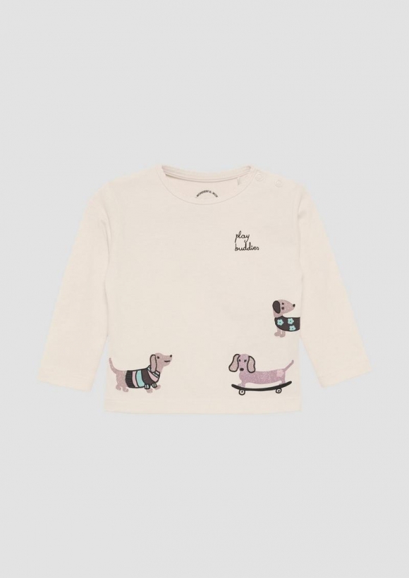 s.Oliver Langarmshirt mit Glitzerprint - helles sand