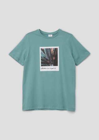s.Oliver T-Shirt mit gummiertem Frontprint - helles petrol